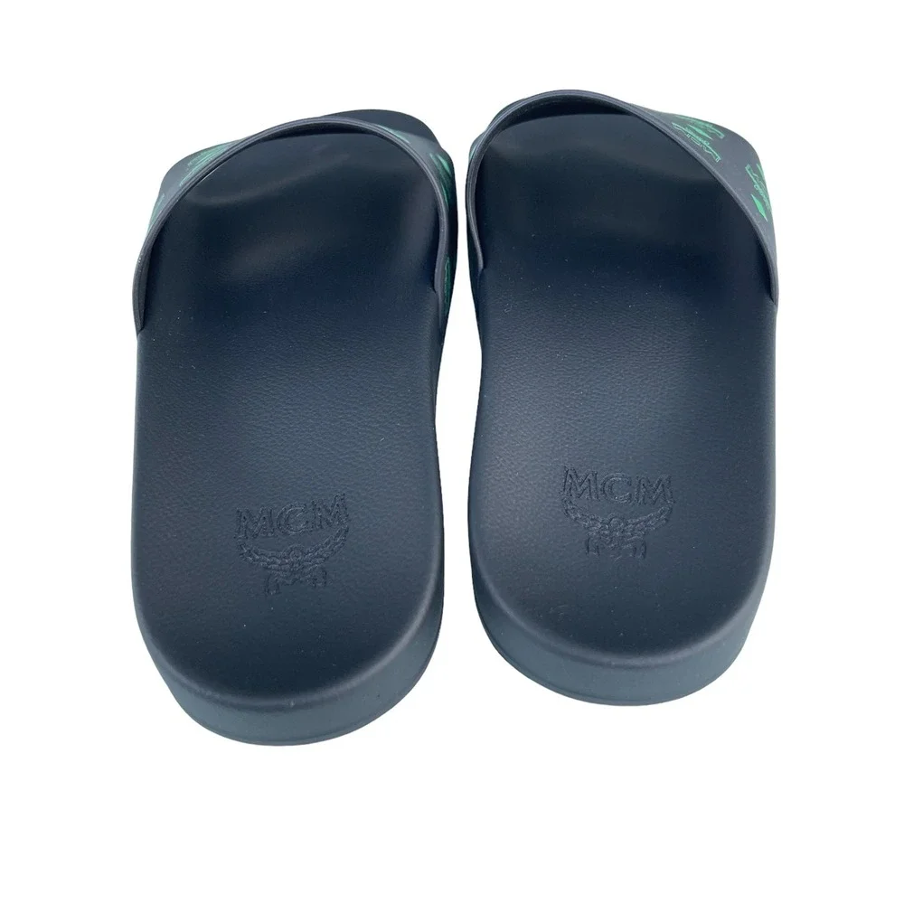 MCM Mens Black/Green Visetos Print Rubber Slides Slippers, MEX CSSX01 JW0 EU42